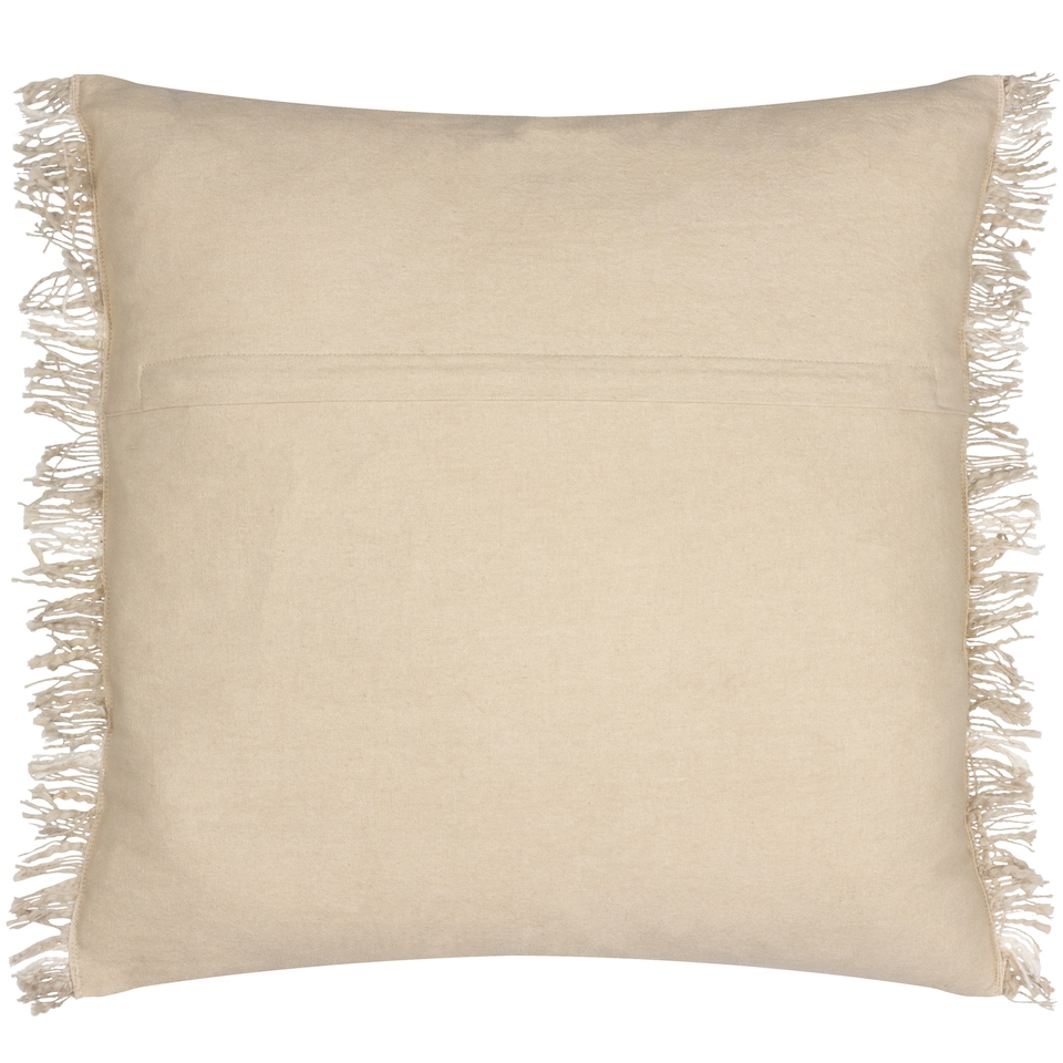 image 1 of Yard Beni Check Fringed Cushion, Stone/Natural, 45 x 45cm