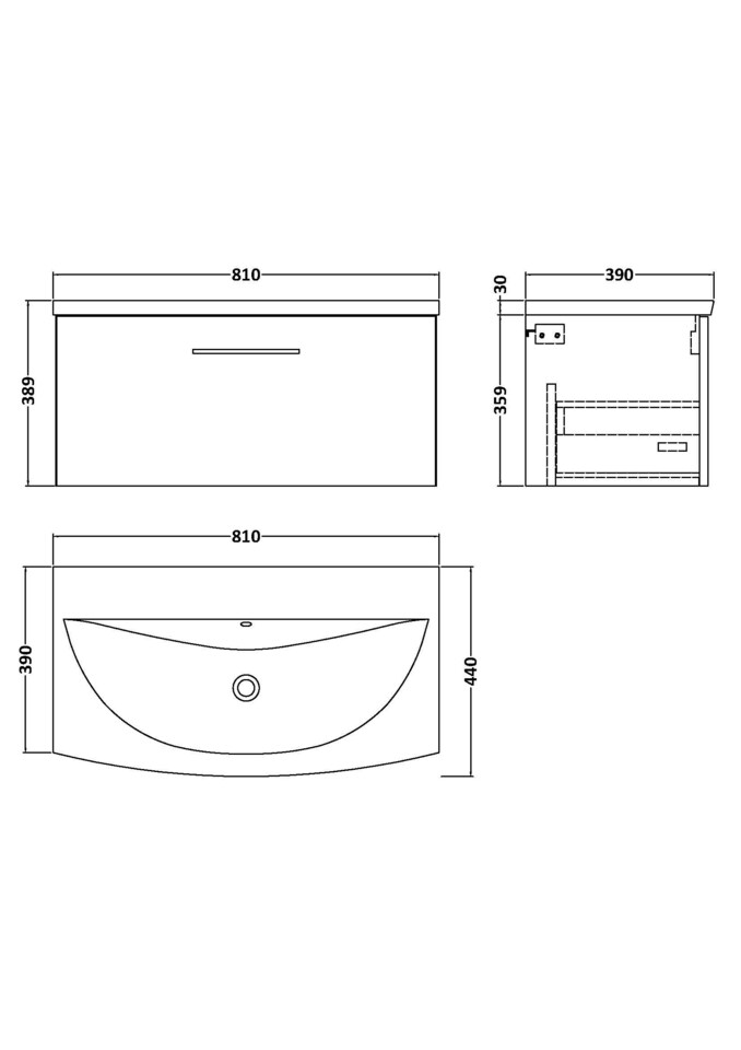 image 1 of Balterley Modern Bathroom 1 Soft Close Drawer Wall Hung Vanity & Curved Basin | Black | Charcoal Black | 389 x 810 x 440mm