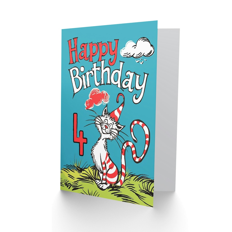 image 1 of Cat Lover Red Stripes Hat Kitty Strange Fun 4th Child Kids Birthday Card