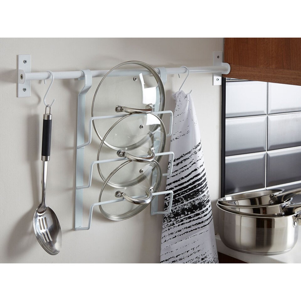image 1 of Sorello White Iron Hanging Pan Lid Rack | White
