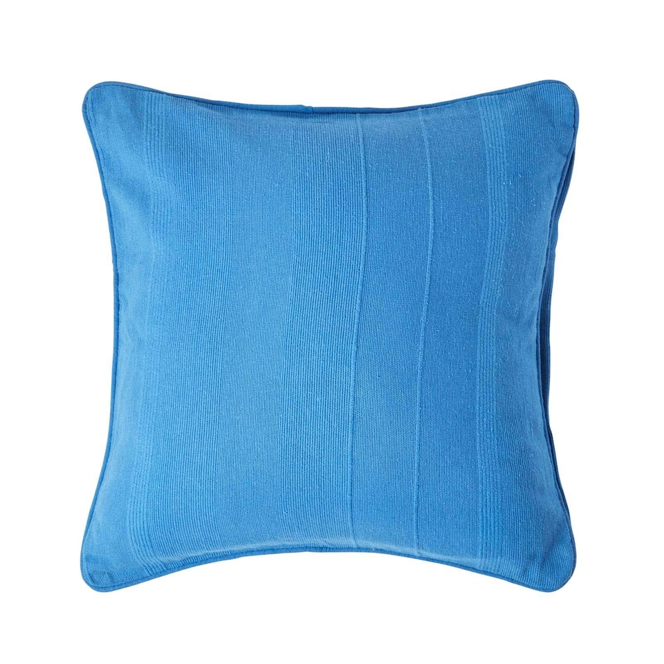 image 1 of Homescapes Cotton Rajput Ribbed Blue Cushion Cover - 60 x 60 cm | Blue | Blue | 60 x 60 cm