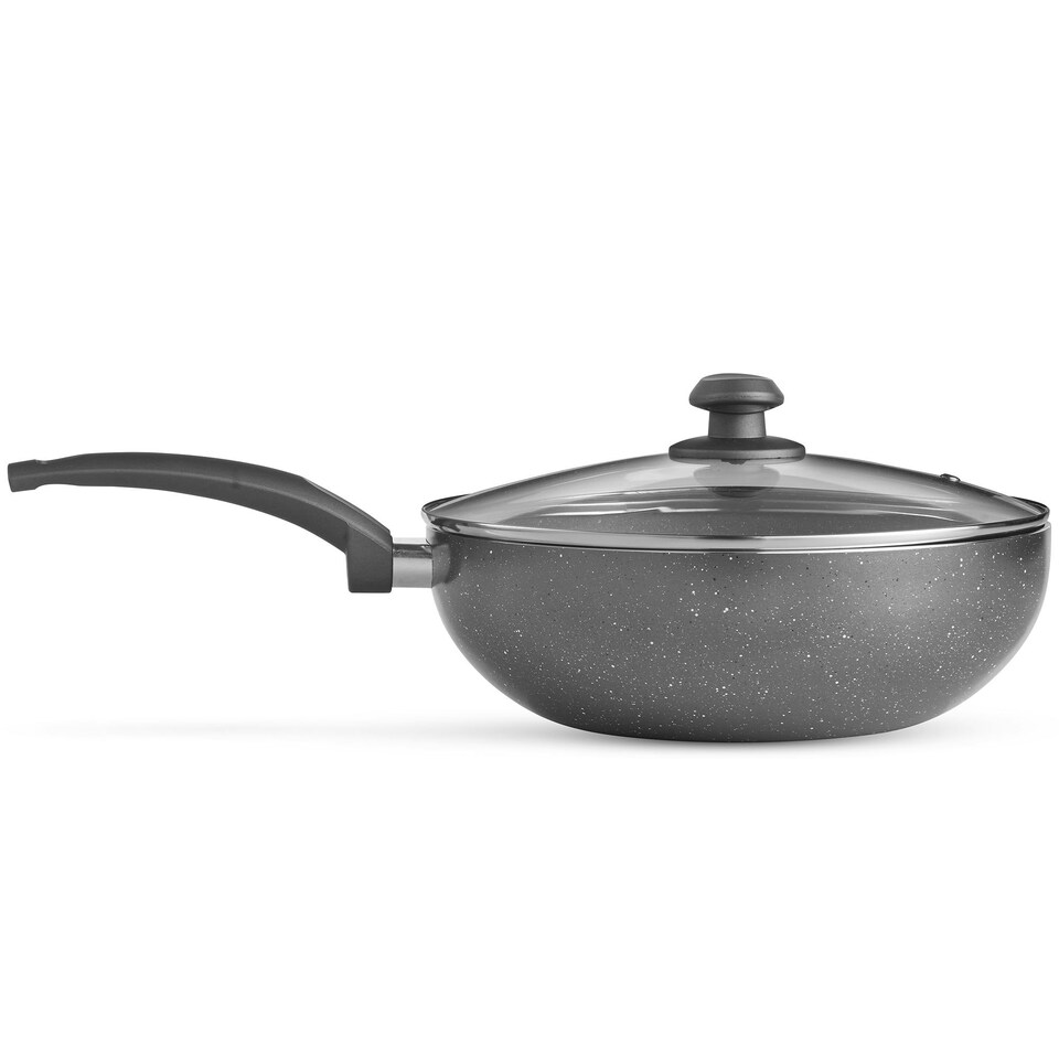 image 1 of VonShef Non-Stick Wok, Aluminium with Marble Finish, Lid & Stay Cool Handle, 28cm