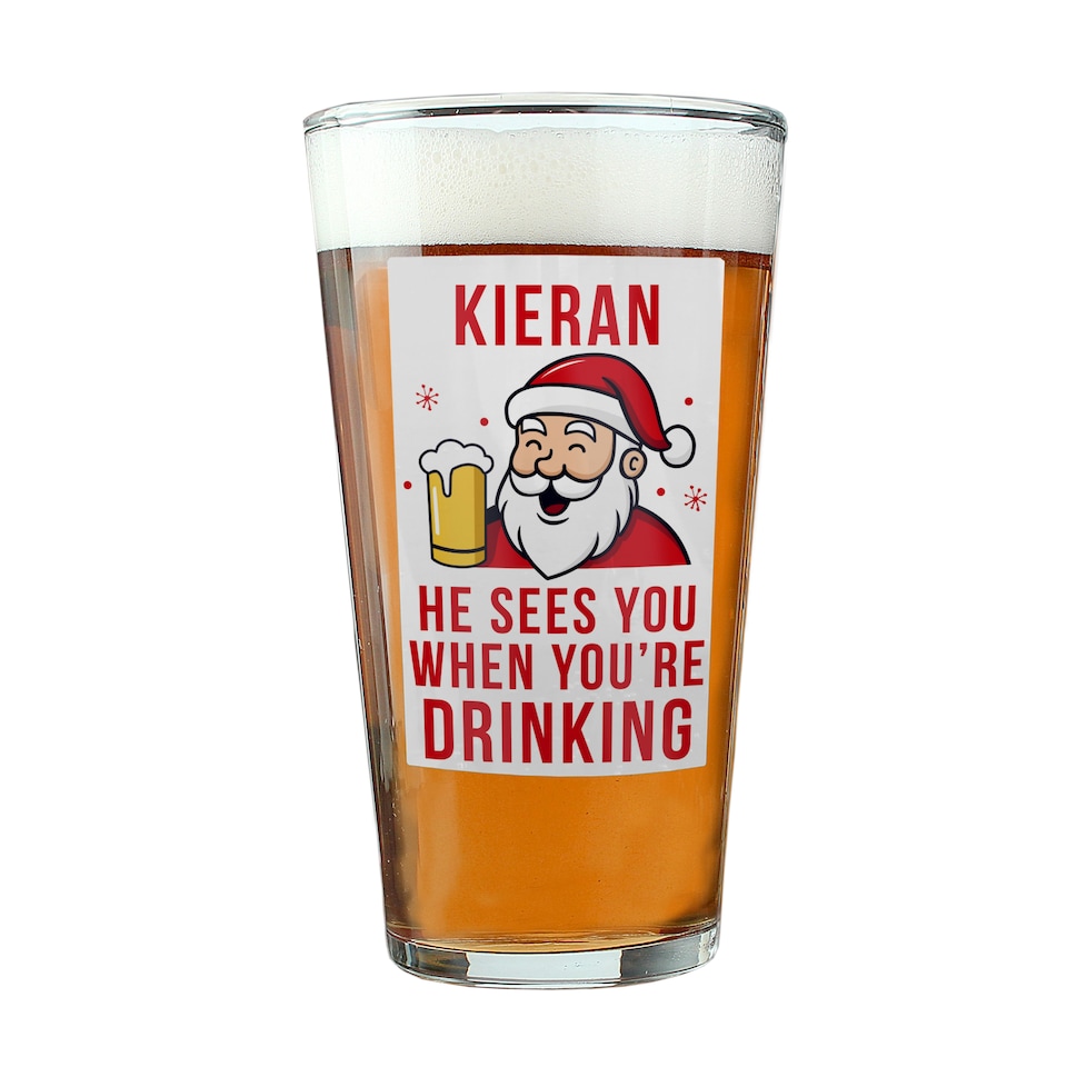 image 1 of Personalised Santa Pun Christmas Beer Glass