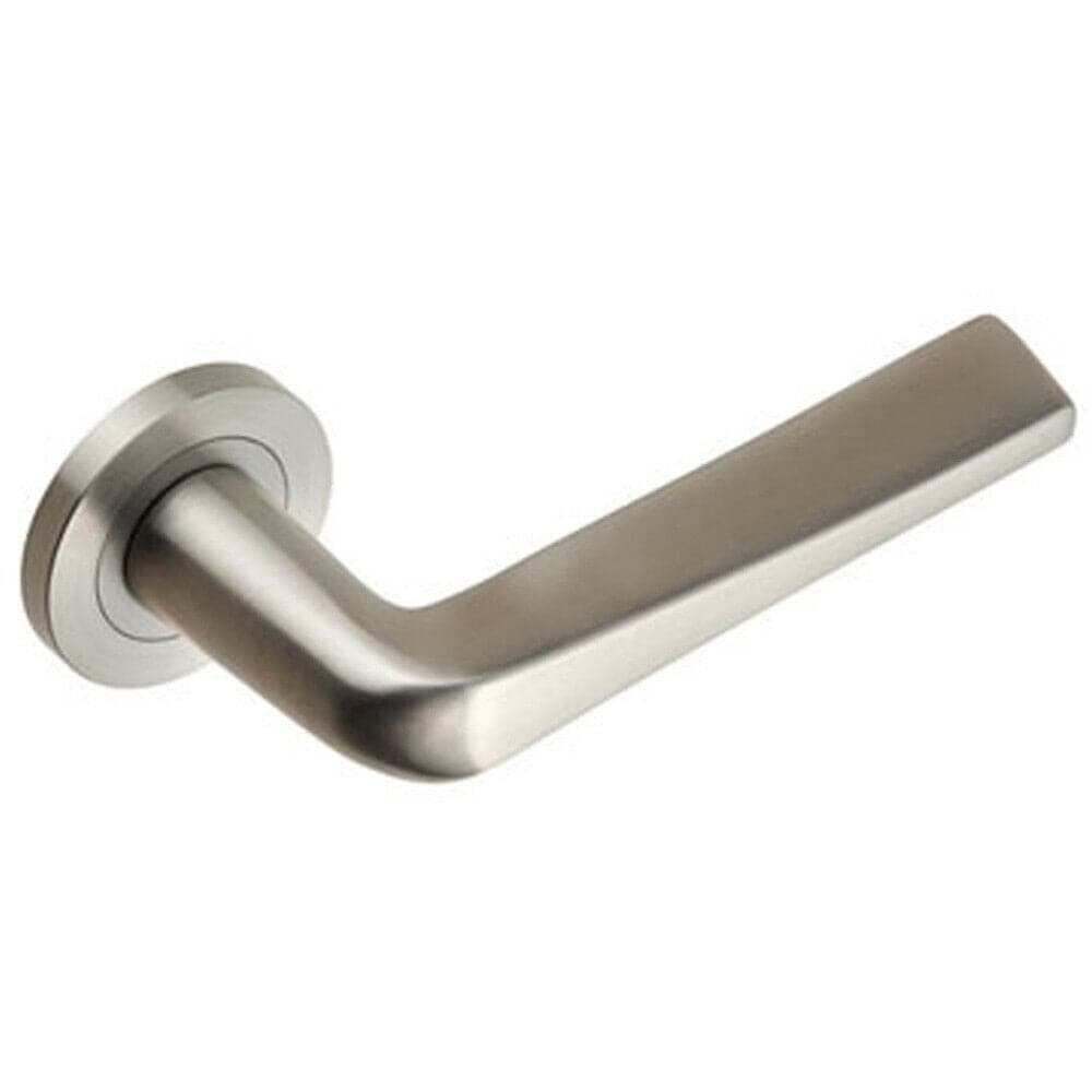 Loops PAIR Chunky Flat Tapered Bar Handle on Round Rose Concealed Fix Satin Steel in Metallics