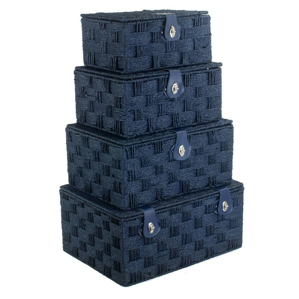 image 1 of Twisted Blue Paper Picnic Basket Blue | Blue | L