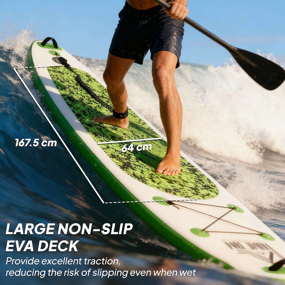 image 1 of HOMCOM Inflatable Stand Up Paddle Board, 10' x 30' x 4', Non-Slip SUP, with ISUP Accessories, Hand Pump, 3 Fins, Adj Paddle for Youth Adult Beginners and Experts | Green | Green