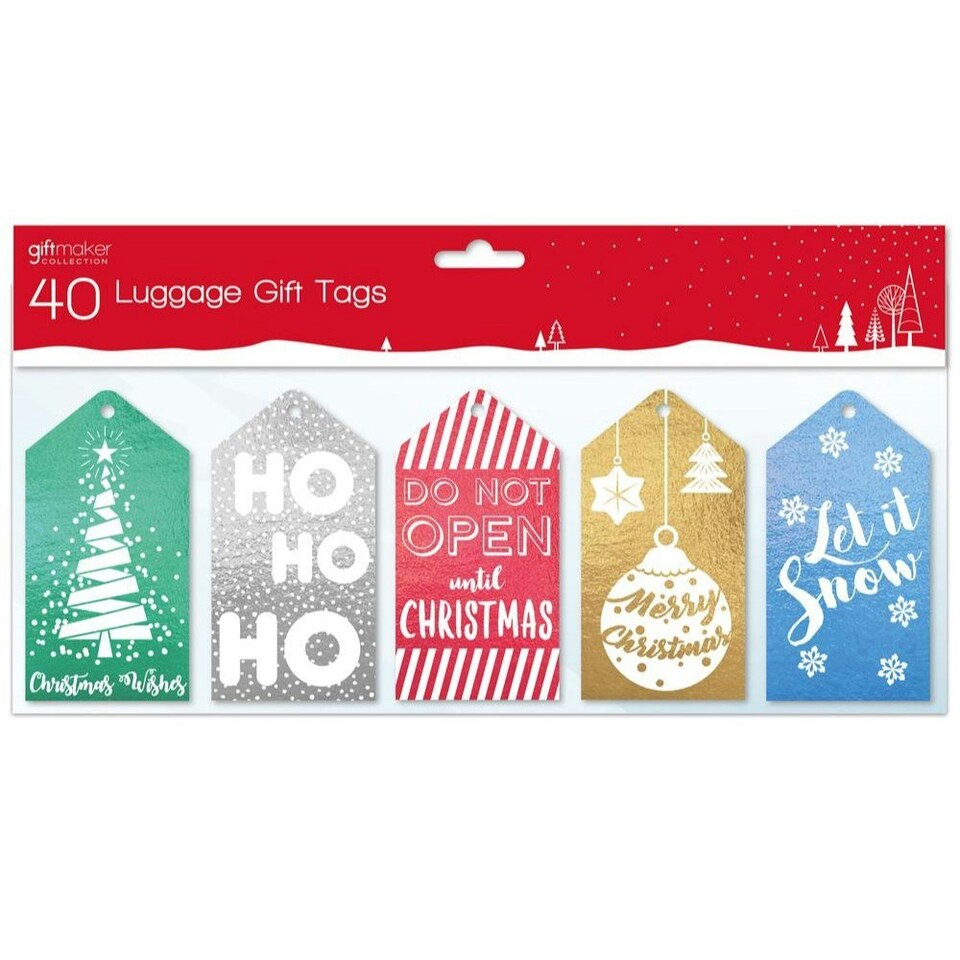 Pack of 40 Christmas Luggage Gift Tags - Contempory Foil Design