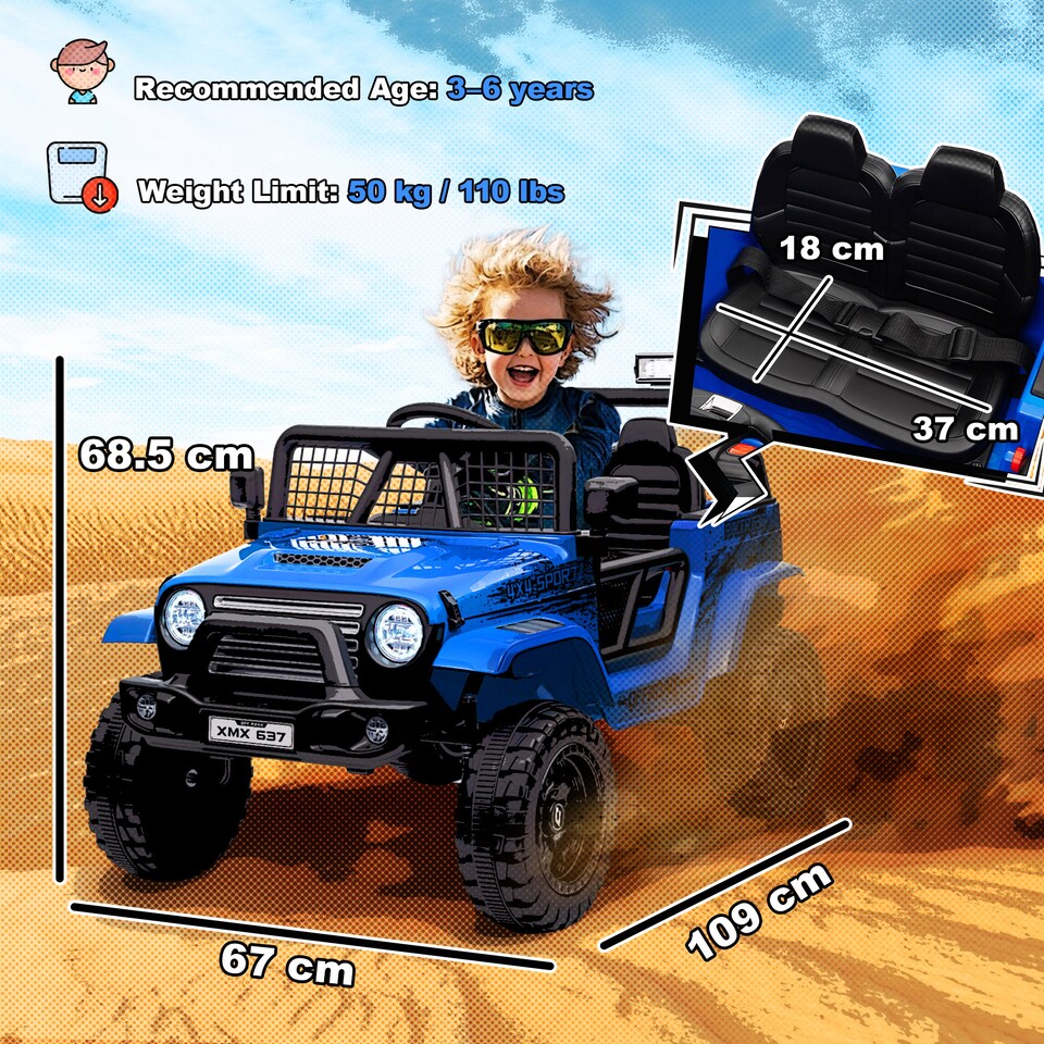 image 1 of AIYAPLAY Electric Car for Kids, 12V Kids Ride On Car with 4 Spring Suspension Wheels, Parental Remote Control, Music Horn LED Lights, Blue