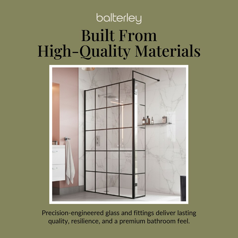 image 1 of 8mm Safety Glass Black Framed Wetroom Screen - 800mm | Black | Matt Black | 1