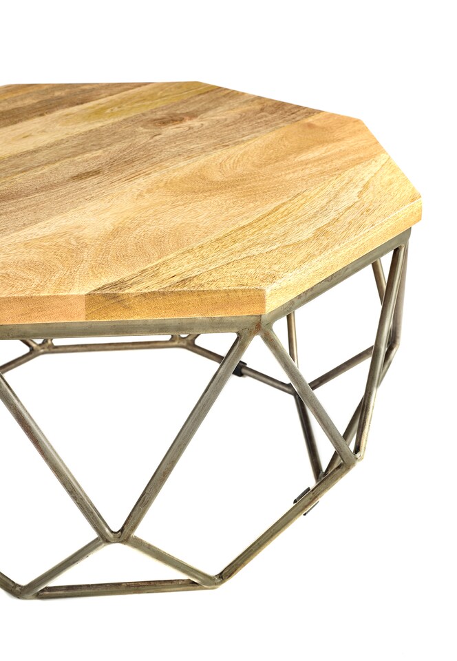 image 1 of Solid Mango Wood Coffee Table Grey Gun Metal Frame Fully Assembled Oak Finish 38 x 67 x 67cm