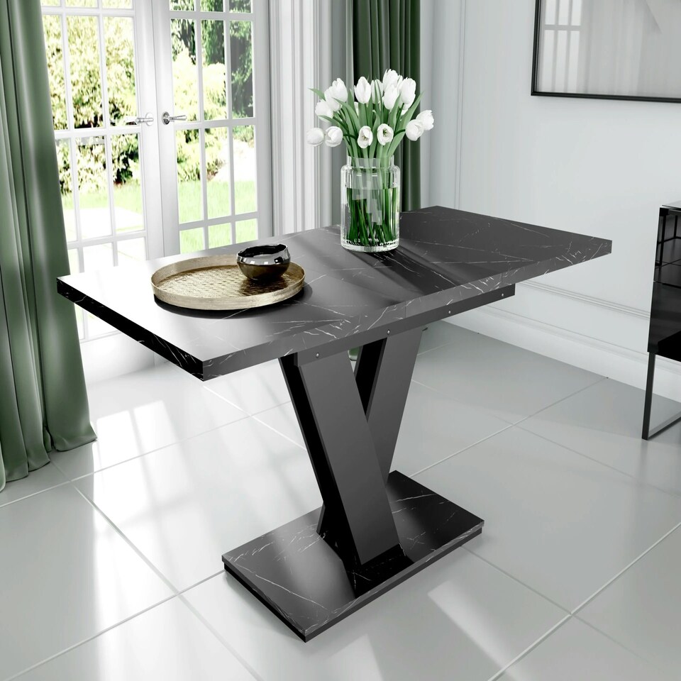 image 1 of Marble Extendable Dining Table Black Marble Effect Small Kitchen Table 120 -160cm - Cari