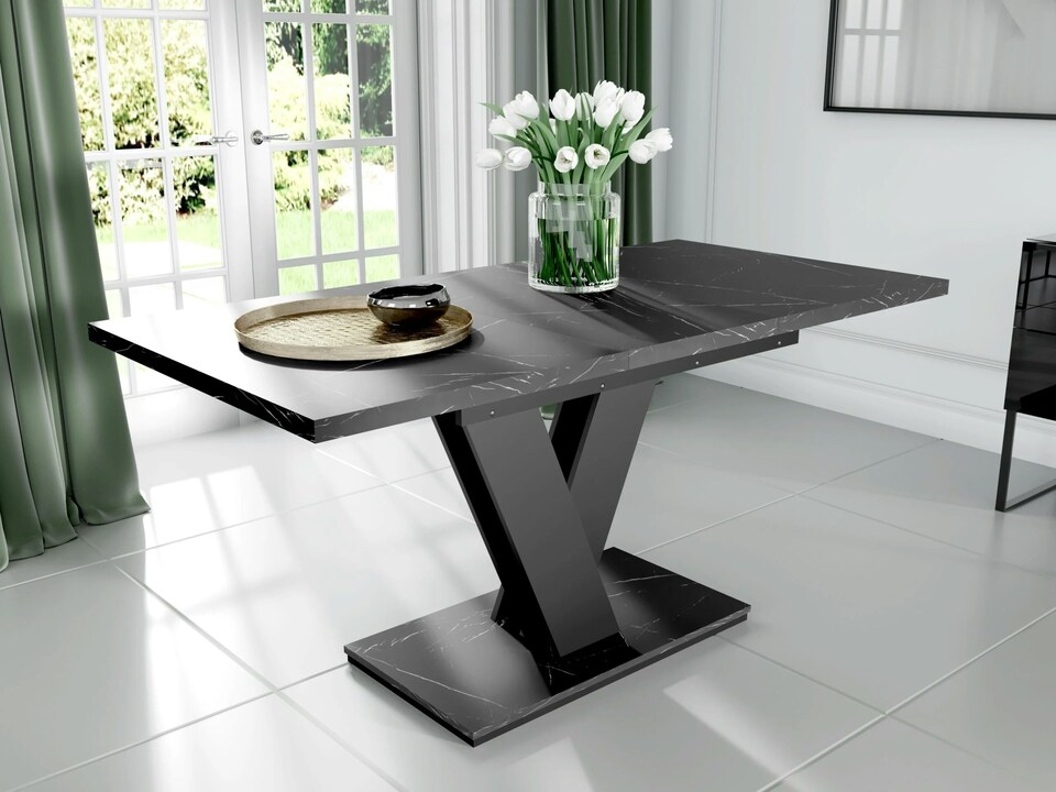image 1 of Extendable Marble Dining Table Black Marble Stone Effect Top 120-160cm 4 6 8 Seater Cari
