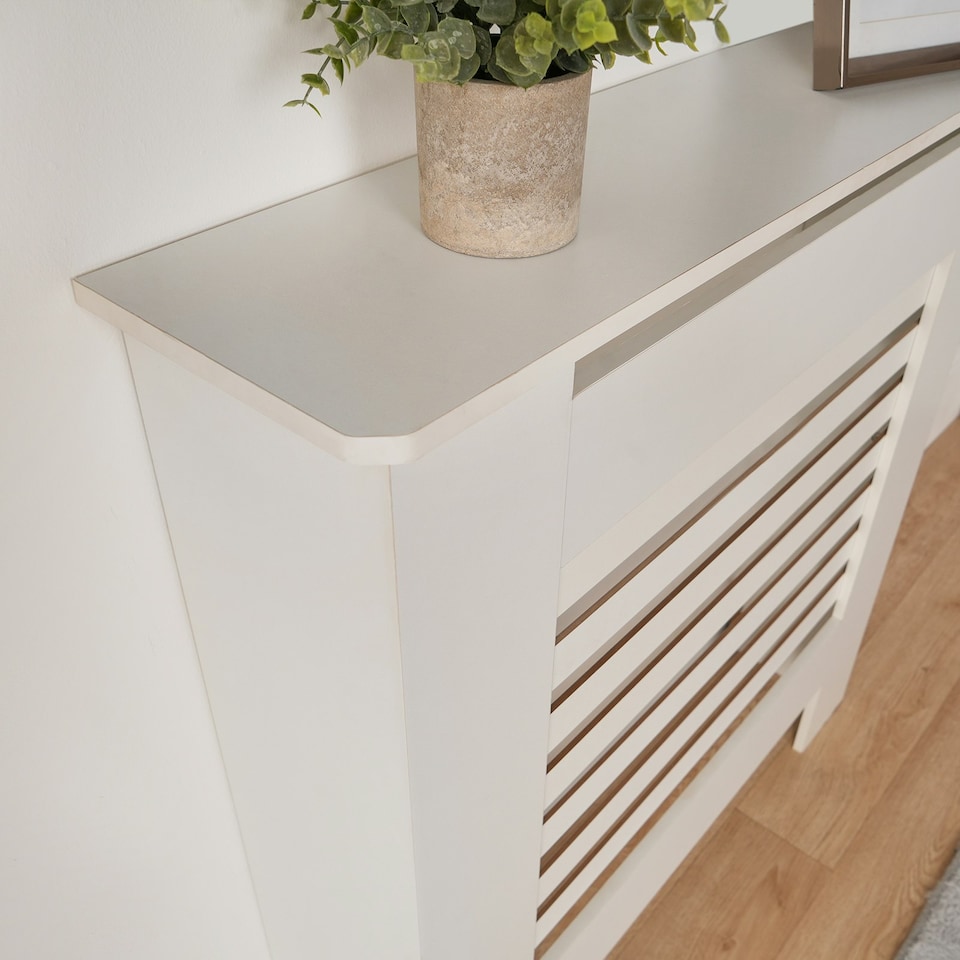 image 1 of OHS MDF Horizontal Slat Grilled Radiator Cover, Small - White White