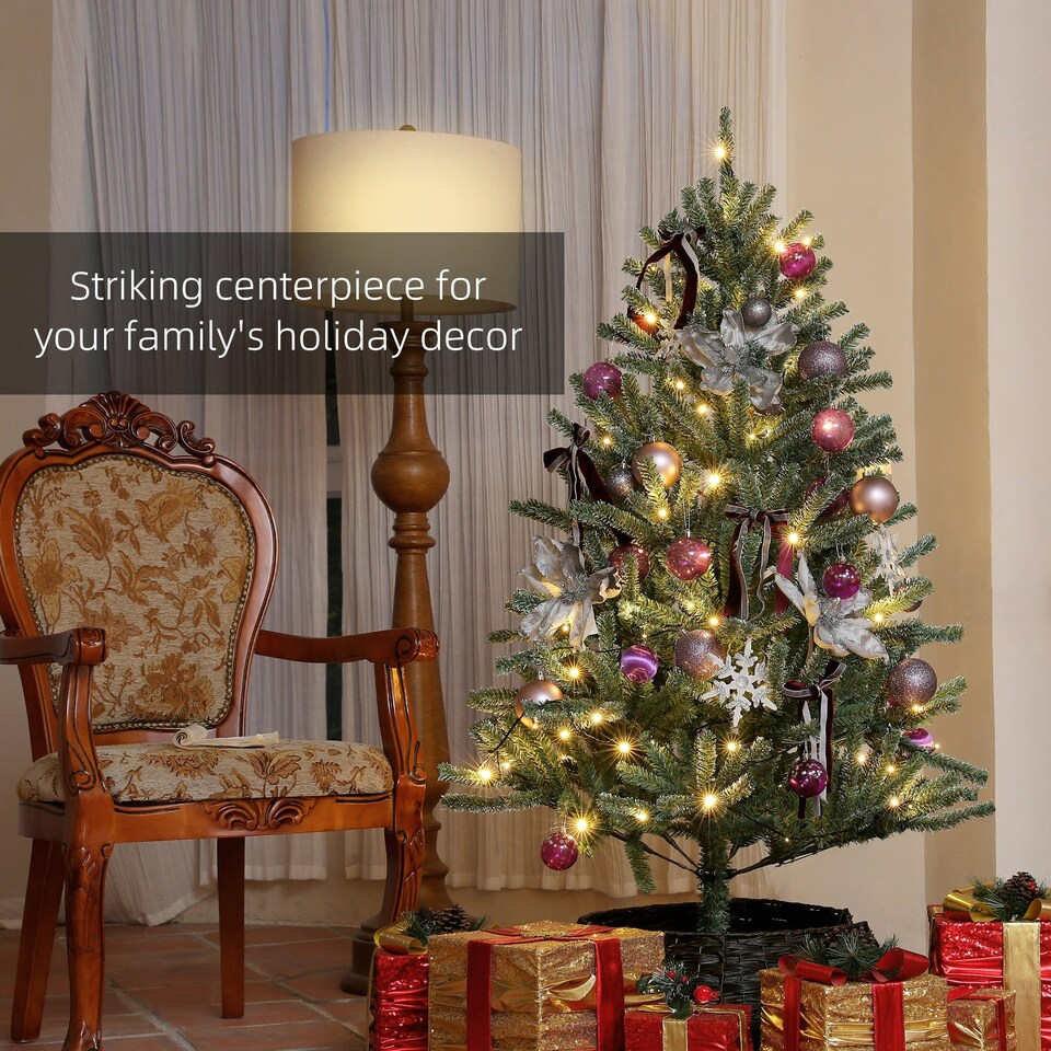 image 1 of HOMCOM 5ft Artificial Prelit Christmas Tree w/ LED Lights, Purple Ornaments