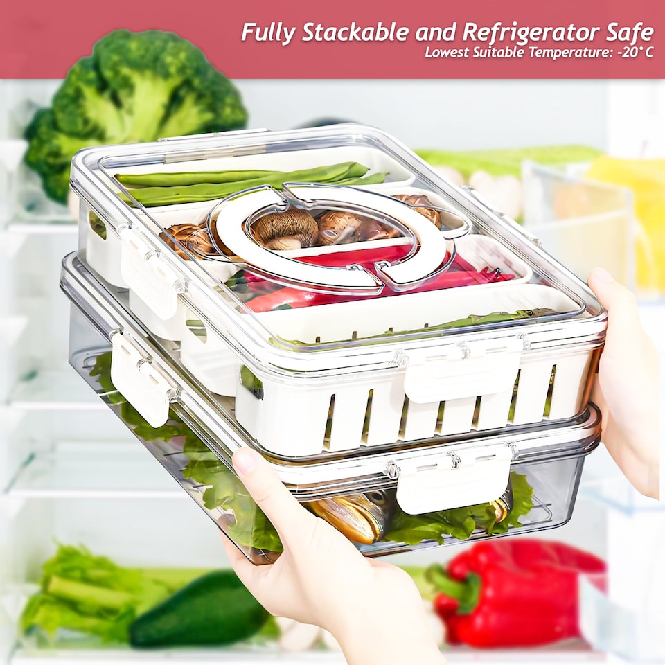 image 1 of SPARES2GO Food Storage Container with Securing Clips Lid and 4 Removable Divider Compartments (Large)