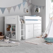 Lacy White Storage Mid Sleeper And Noah Memory Foam Mattresses