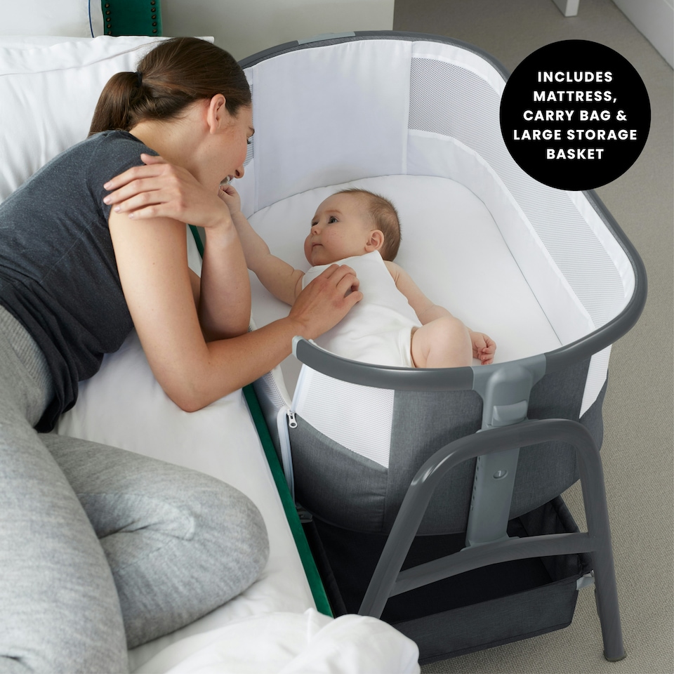 image 1 of Bubba&Me Bedside Crib – Suitable from Birth to 9kg, Adjustable 7 Height Positions, Co-Sleeper with Mesh Windows & Storage Basket, Includes Mattress & Carry Bag