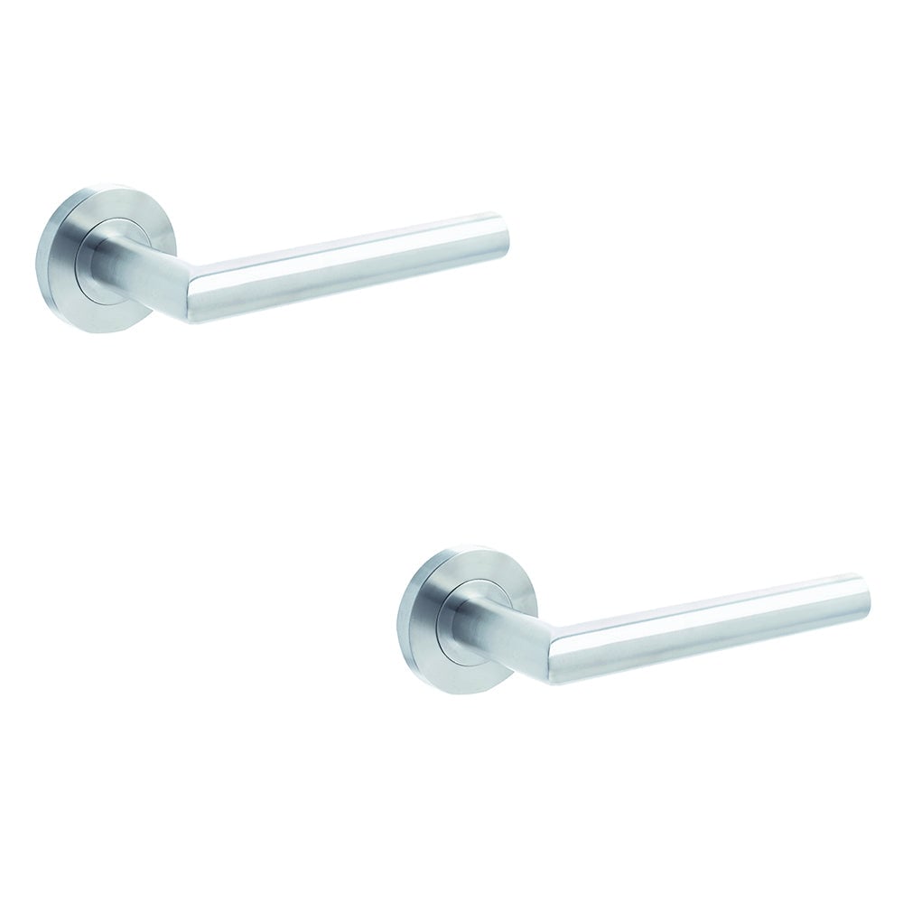 2 PACK Premium Satin Stainless Steel Door Handle on Rose for Residential and Commercial Use - Interior Handle
