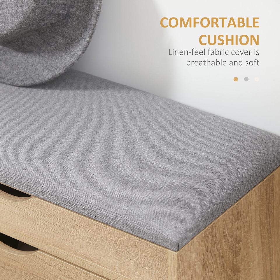 image 1 of HOMCOM Entryway Shoe Bench with Cushion Storage Cabinet for Living Room Natural