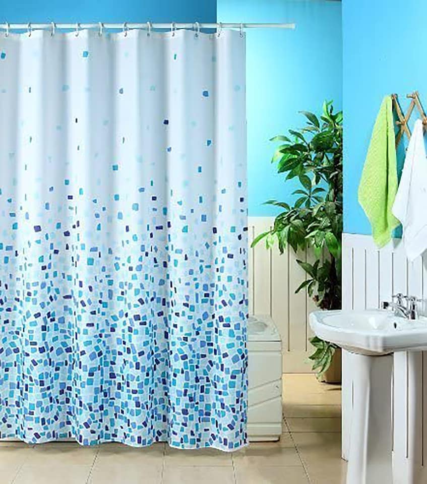 KAV Shower Curtain Mould and Mildew Resistant Solid White, 180 x 180 cm (71 x 71 Inch) 100 percent Polyester (Mosaic Blue)