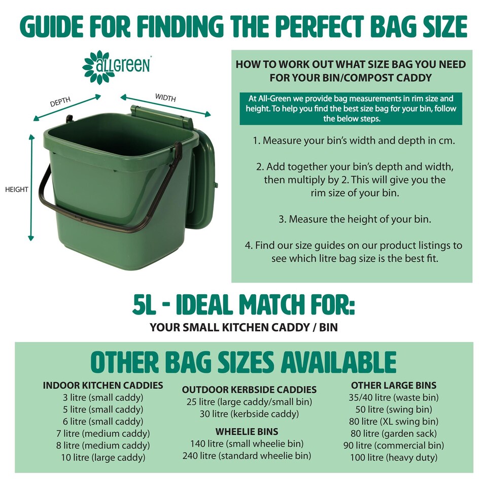 image 1 of The Caddy Company 5 Litre Compostable Food Waste Bin Bags - 5 Rolls