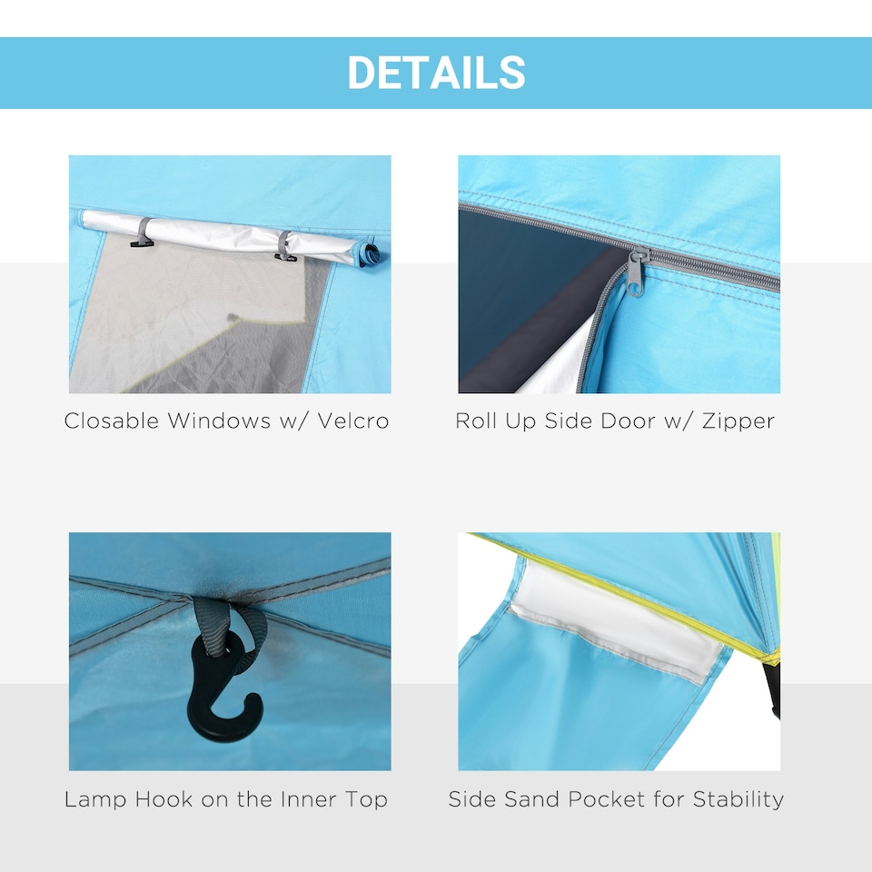 image 1 of Outsunny 2 Man Pop-up Beach Tent Sun Shade Shelter Hut w/Windows Door Light Blue