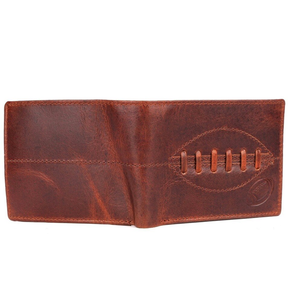 image 1 of SPORTGIFTZ - Buffalo Leather Rugby Wallet | RFID Protection | 7 Card Slots | Coin Pouch & ID Holder | Rugby Fan Accessory | Multicoloured, 10cm x 8cm, Leather Brown