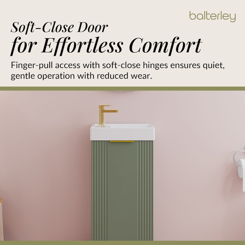 image 1 of Green 400mm Floor Standing Vanity Unit with Brushed Brass Handle | Green | Satin Green | 1