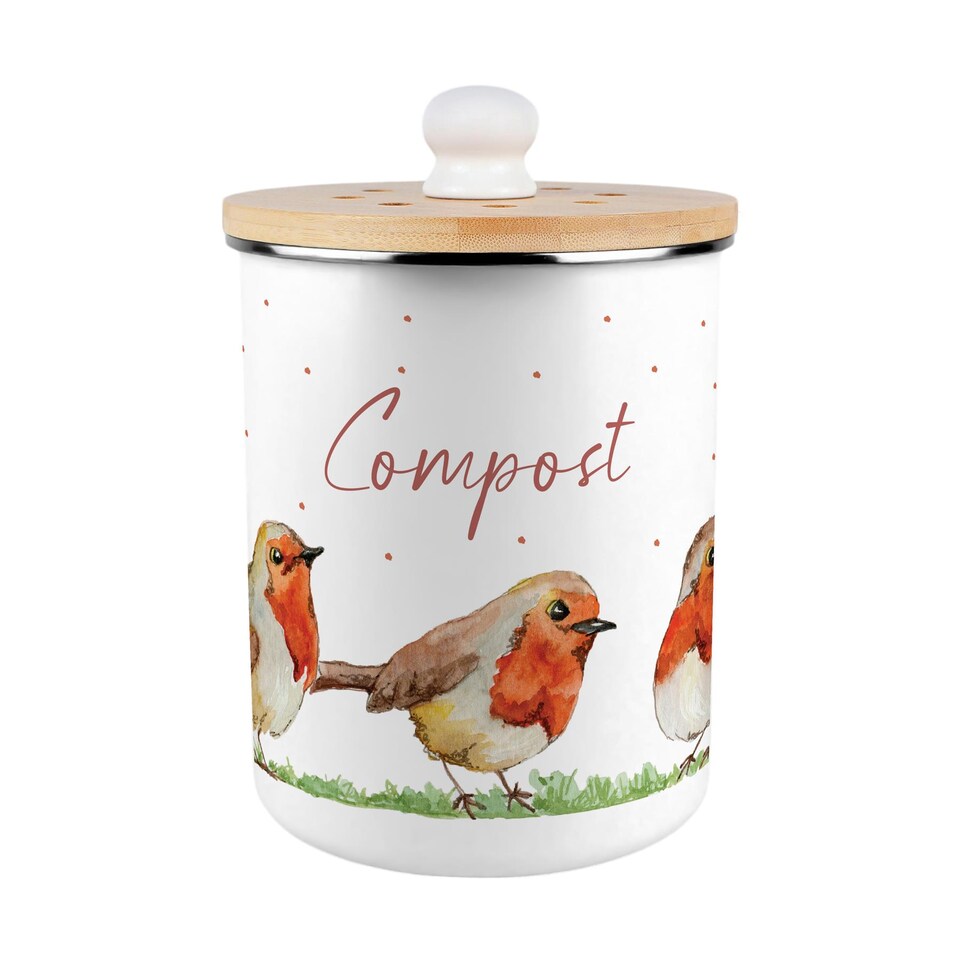 image 1 of Robins Compost Caddy - Metal 2L Decorative Kitchen Food Waste Bin