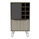 image 3 of Nevada Smoked Oak and Bleached Oak Effect Wine Cabinet - 2 Doors and 1 Glass Door with Hairpin Legs | Brown | Brown | 1