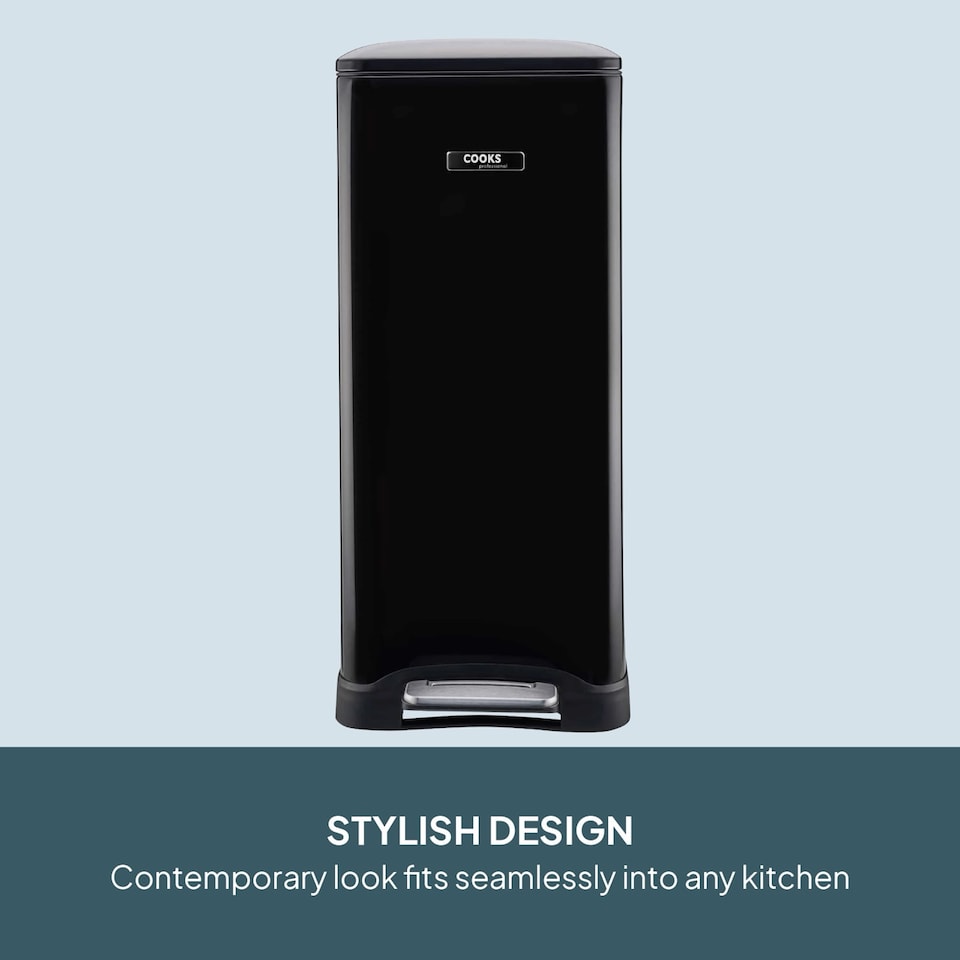 image 1 of Cooks Professional Slimline Dual Recycle Pedal Bin 50L - 2 Compartments & Soft Close Lid | Black