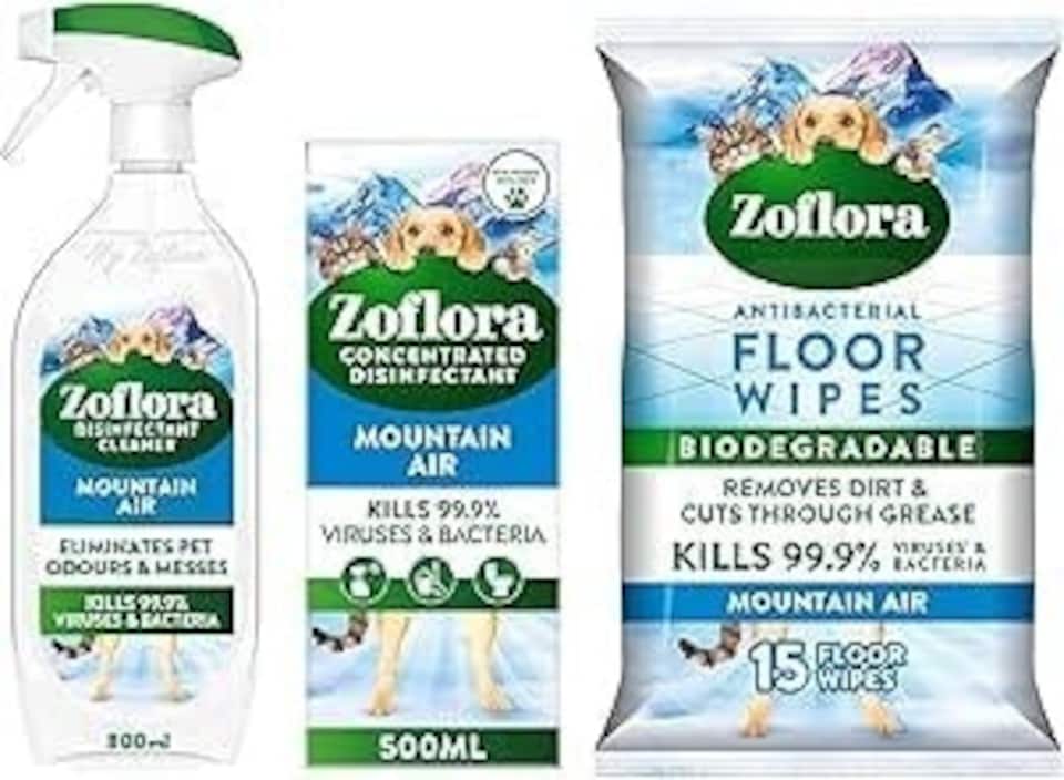 image 1 of Zoflora Mountain Air Bundle - Multipurpose Disinfectant Trigger Spray, 1 x 800ml, Concentrated Disinfected Liquid, Biodegradable Wipes. (One of each)