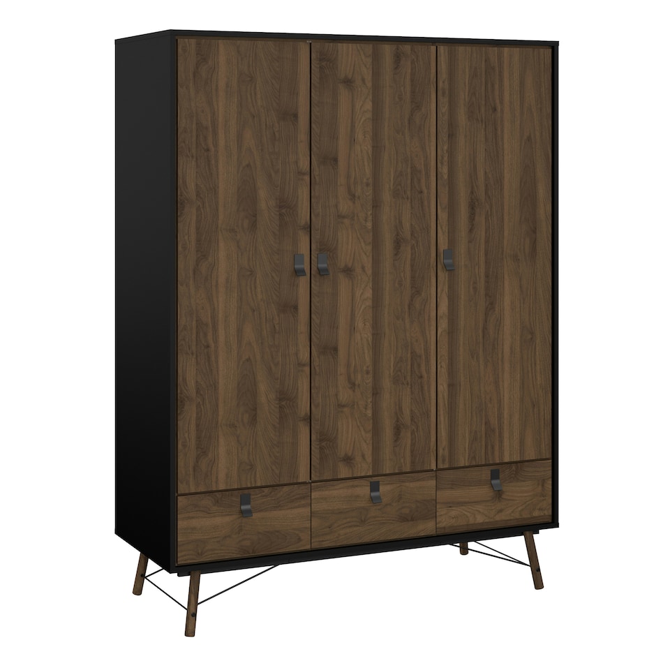 image 1 of Ry Wardrobe 3 Doors 3 Drawers in Matt Black Walnut
