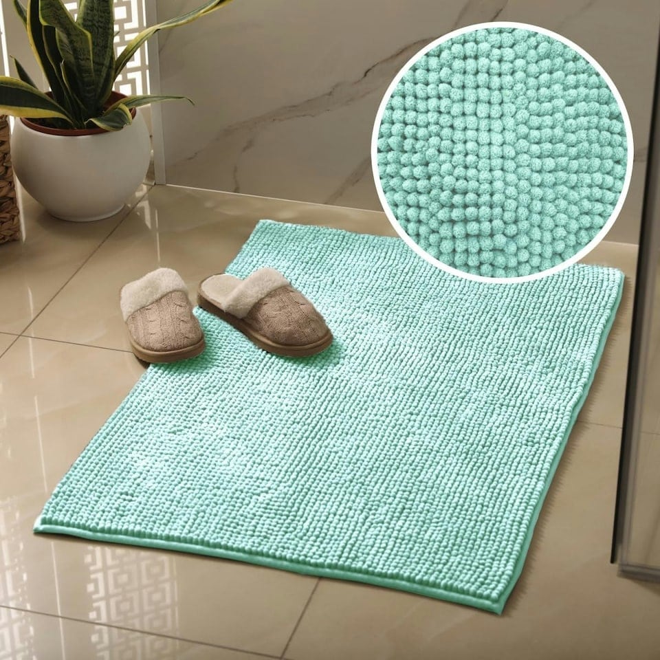 image 1 of Chenille Bobble Bath Mat Non-Slip 50 x 80cm - Duckegg