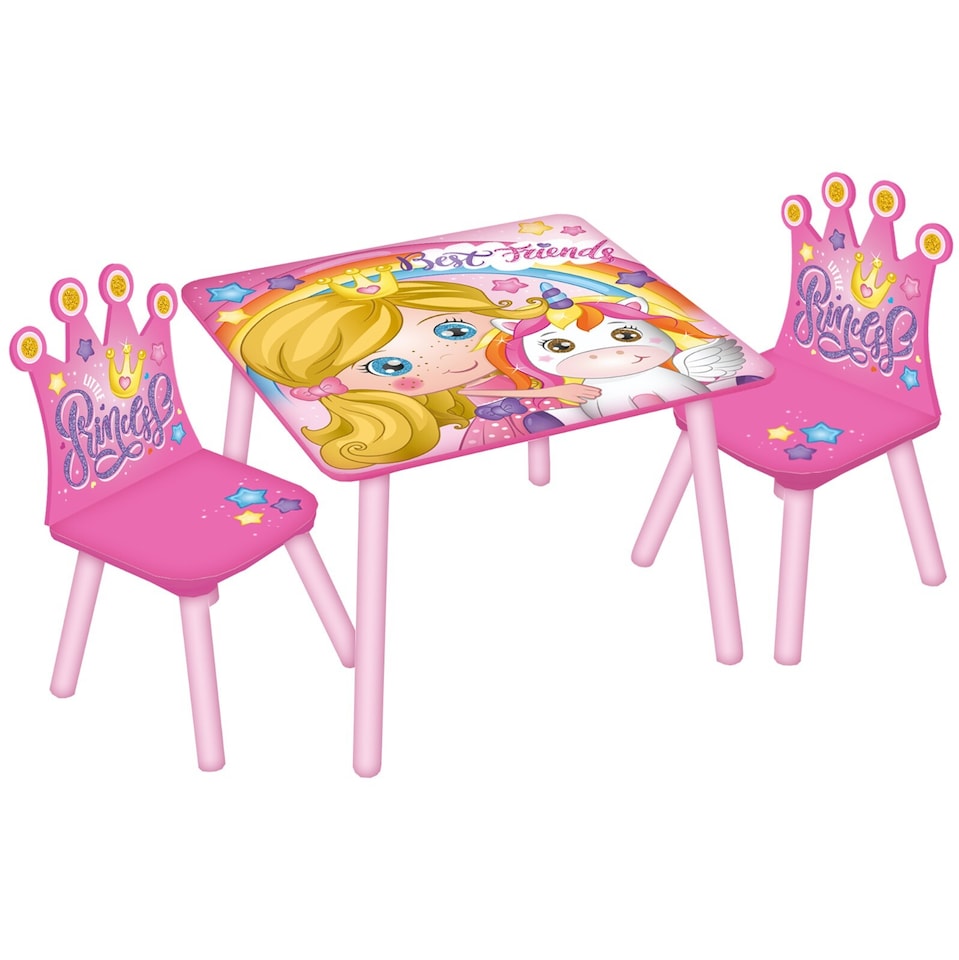 image 1 of Kids Wooden Table And 2 Chairs Themed Set | Pink | Princess | 3