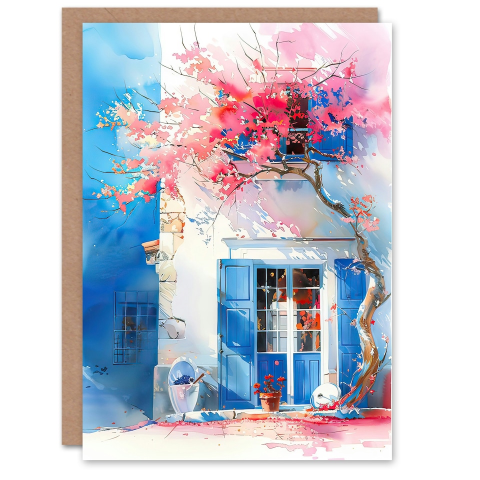 image 1 of Flowering Bougainvillea Boho Mykonos Him Her Birthday Card