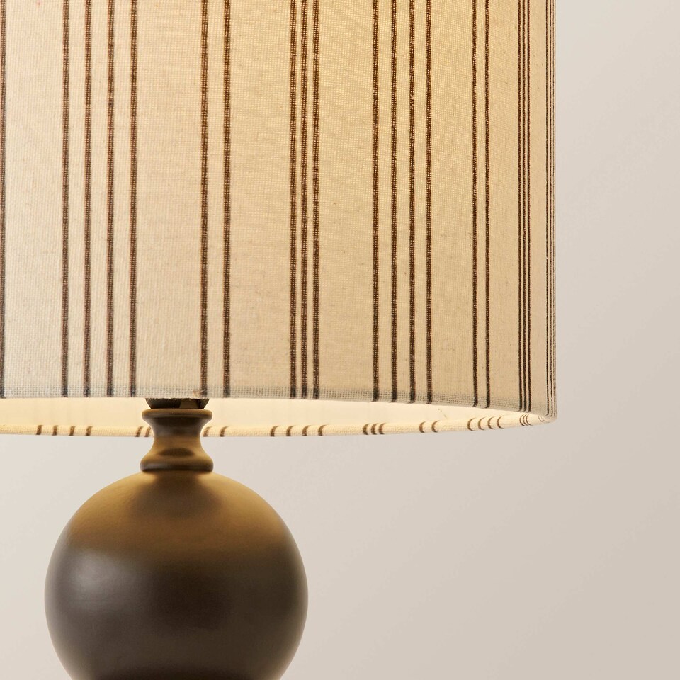 image 1 of ValueLights Anthony Candlestick Table Lamp Linen Stripe Shade and Bulb