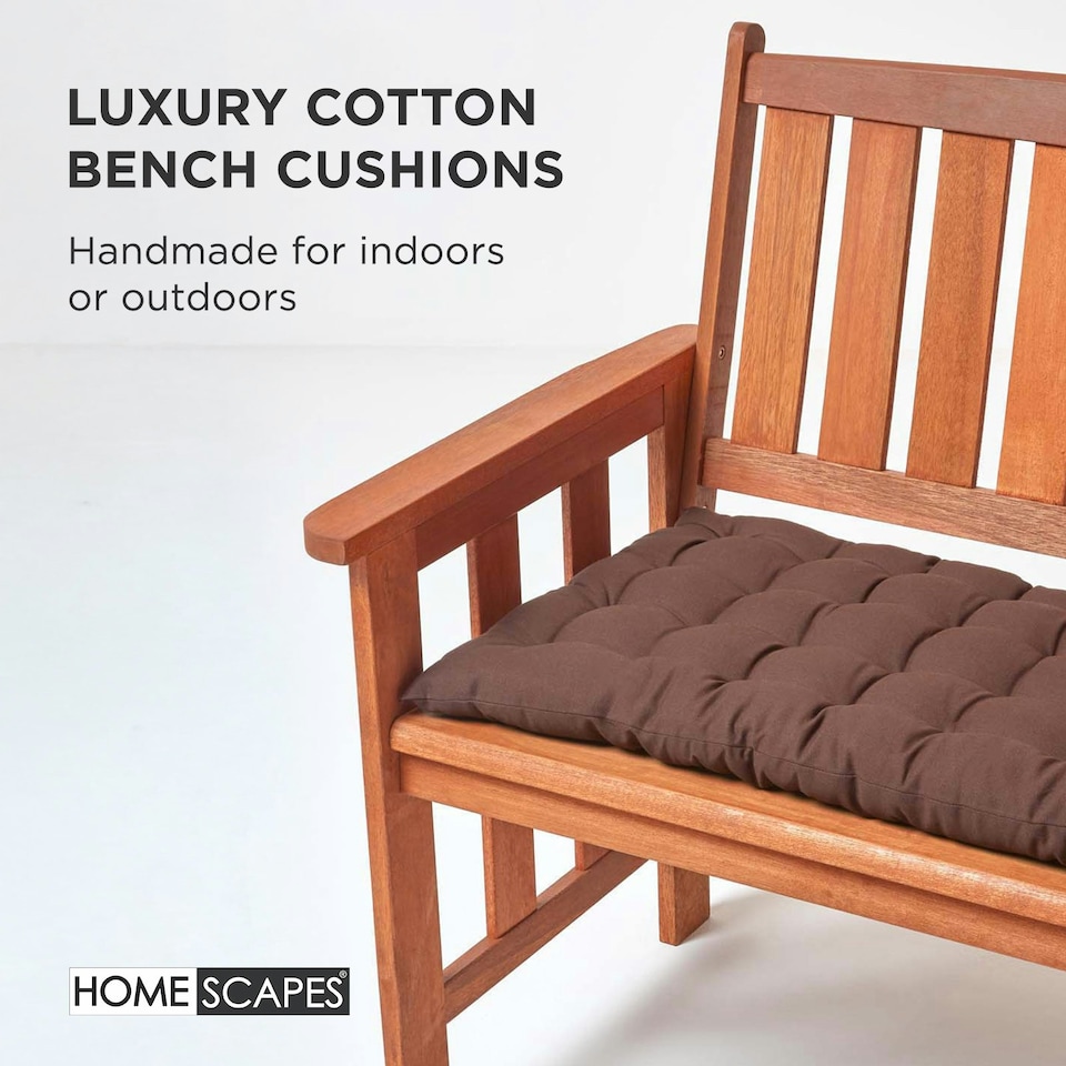 image 1 of Homescapes Garden Bench Cushion Luxury 2 Seater 100% Cotton Indoor Outdoor Seat Pad | Brown | 2 Seater | 1