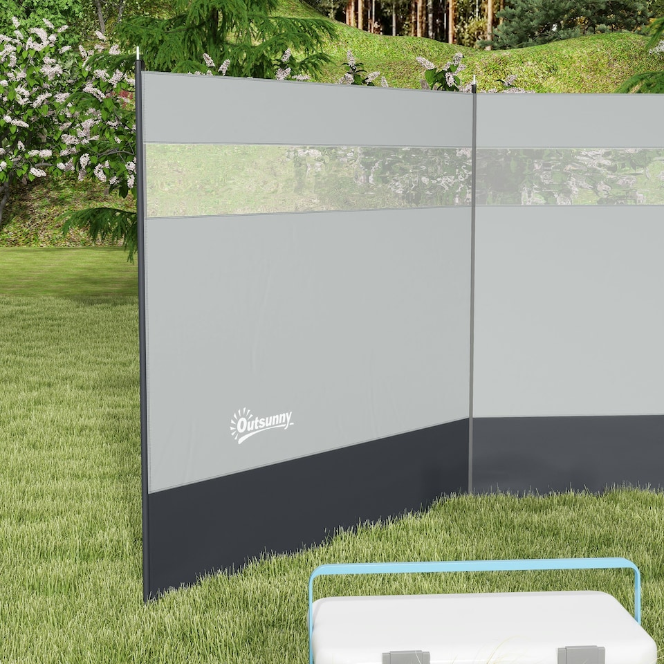 image 1 of Outsunny Camping Windbreaks with Clear Windows and Carry Bag, 440 x 140cm, Grey
