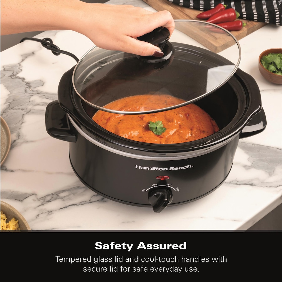 image 1 of Hamilton Beach Slow Cooker, 3.5 Litres, Comfort Cook, 160W, Energy-Efficient, Removable Oven-Safe Ceramic Bowl, 3 Heat Settings, Serves 2-4 People, Easy Clean, Black - HBSC040B