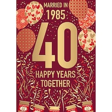 Words 'n' Wishes Ruby Anniversary Card, Fun Facts From the Year you got Married, 40 Years Married, Multi-Coloured, 22 x 15.8 cms