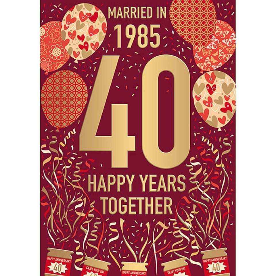 Words 'n' Wishes Ruby Anniversary Card, Fun Facts From the Year you got Married, 40 Years Married, Multi-Coloured, 22 x 15.8 cms