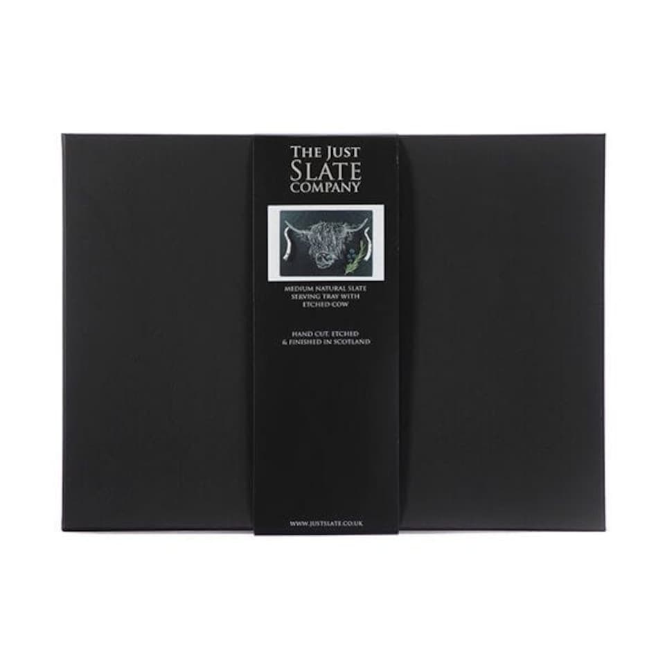 image 1 of The Just Slate Company Medium Highland Cow Slate Serving Tray Gift Boxed