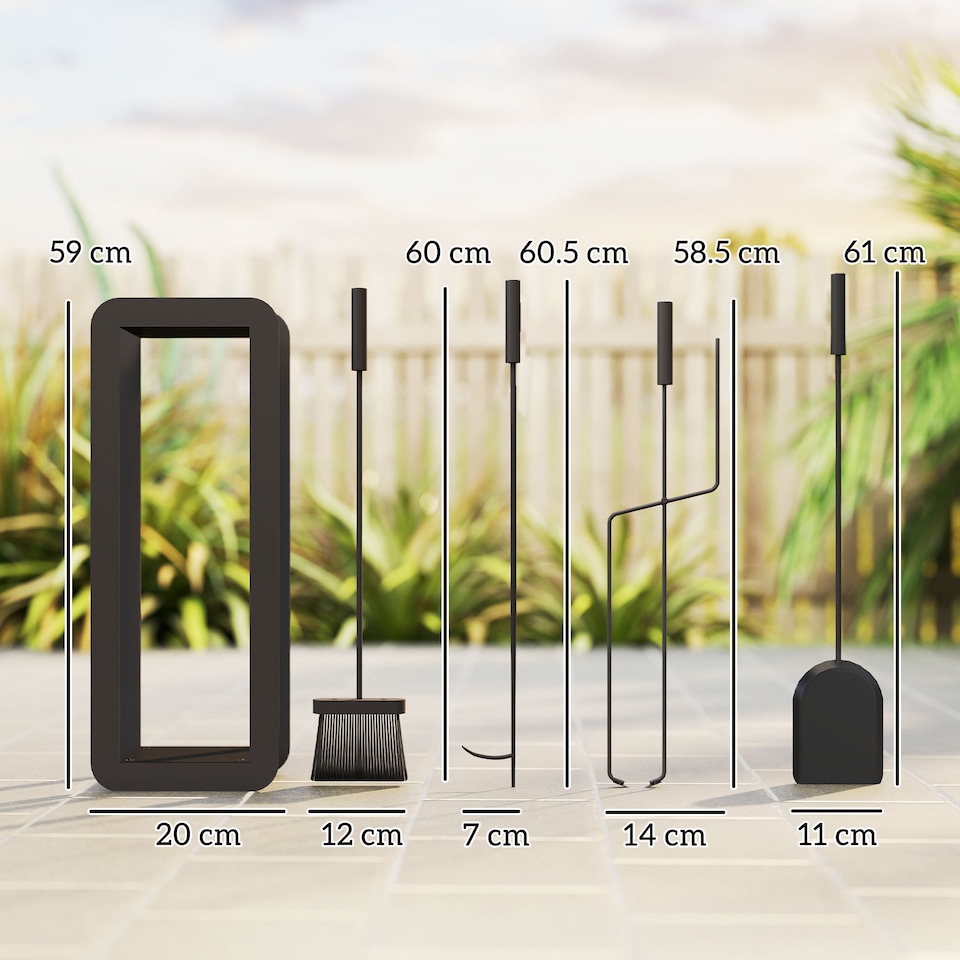 image 1 of Outsunny 5 Pieces Fireplace Companion Set, Metal Fireplace Accessories Fireside Companion Set with Brush, Shovel, Poker, A Pair of Tongs, Stand, Black