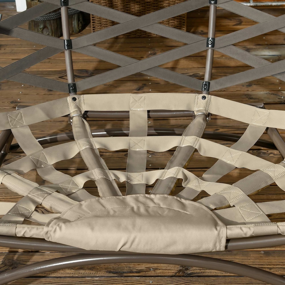 image 1 of Outsunny 2 Seater Egg Chair Outdoor with Cushion, Cup Pockets - Khaki