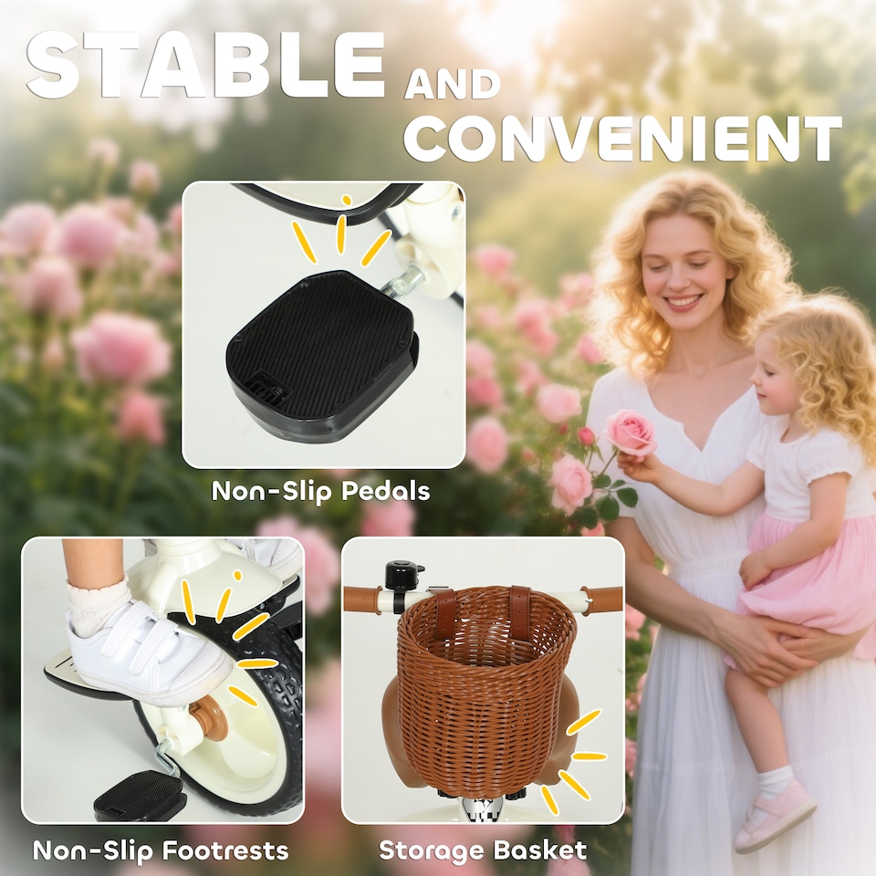 image 1 of AIYAPLAY Kids Tricycle for 2-5 Years Old, 2-In-1 Toddler Trike with Adjustable Parent Handle, Pedals, Footrests, Storage Basket, 3 Wheel Bike for Boys and Girls | White