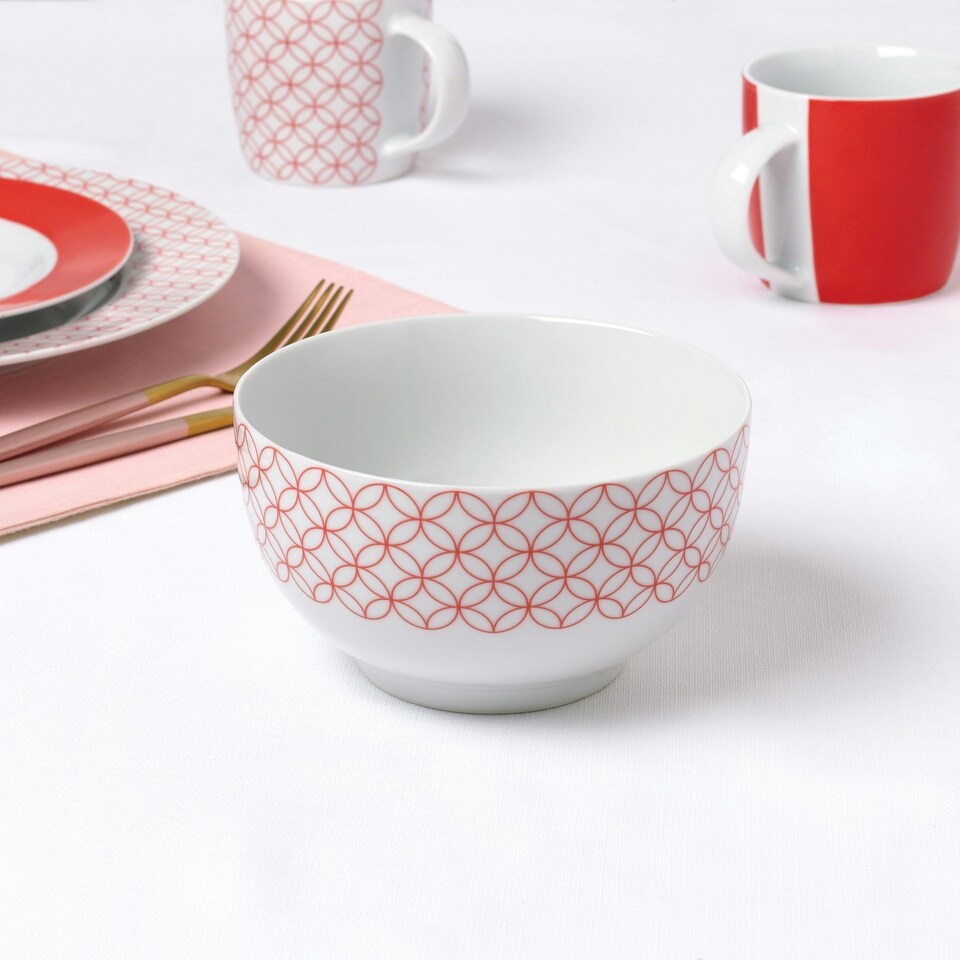 image 1 of 16pc Red & White Geo Dinner Set
