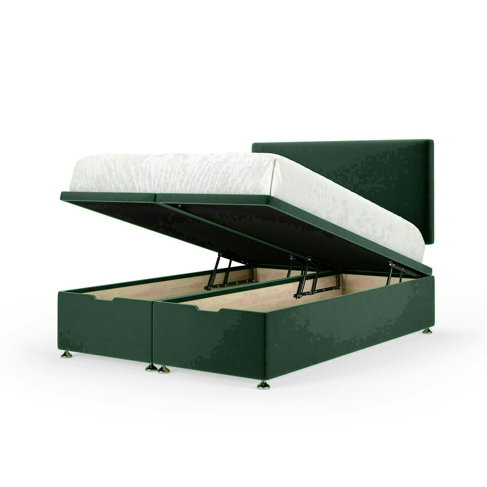 Emerald Green Plush Velvet Ottoman Base and Valencia Headboard Small Double N/A