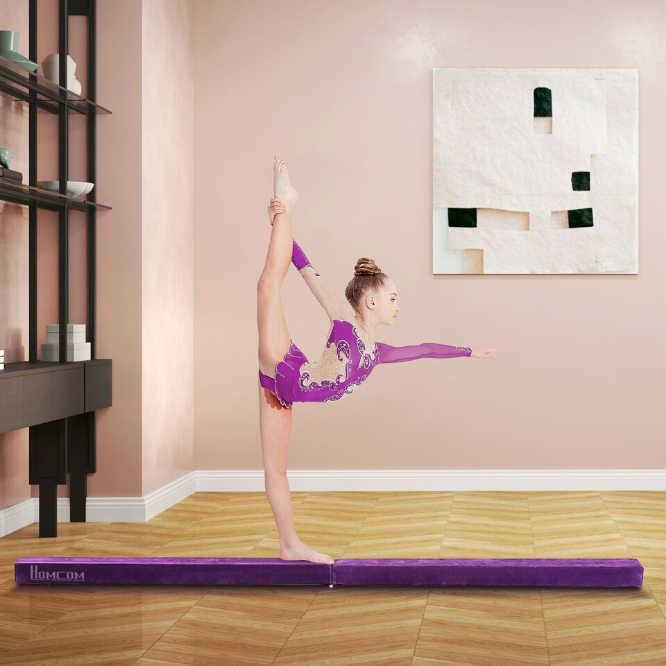 image 1 of HOMCOM 2.4M Folding Balance Beam, Purple