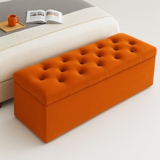 137cm Chesterfield Ottoman Storage Box, Burnt Orange Plush Velvet Upholstered Blanket Box, End of Bed Bench, Deep Storage Chest